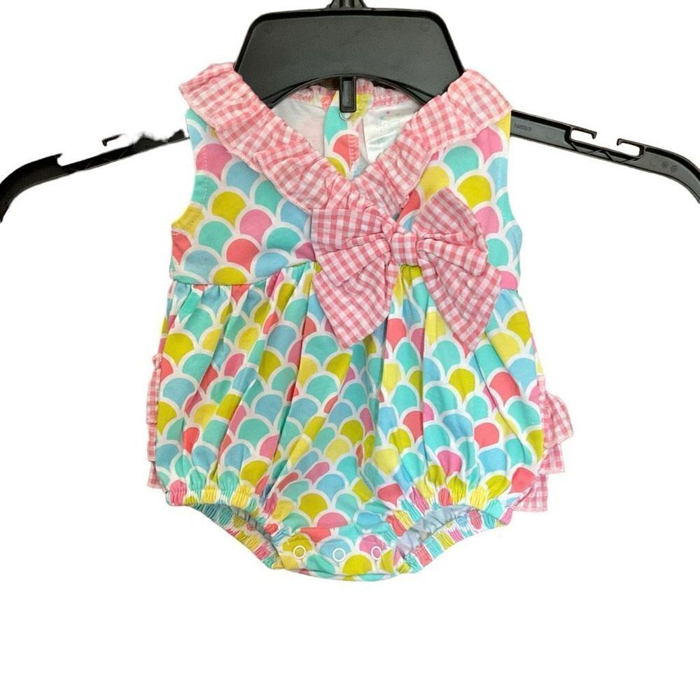 Nursery Rhymes Romper Snap Back Bottom Mermaid Print White Pink Blue 3 Mths